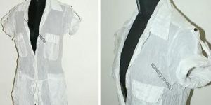 Wrinkled White Long Kaftan