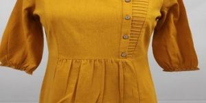 Mustard pin-tucks detail yoke short kurti