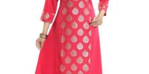 Women Pride A-Line Asymmetrical Gold Print Long Kurti