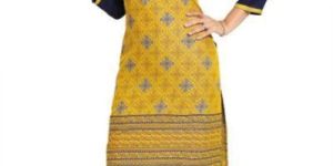 Zealous Yellow And Blue Aztec Print Straight Kurti