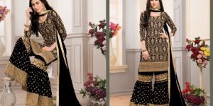 Faux Georgette Fabric Embroidery Work Suit