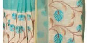 Light Blue Cream Supernet Checks Saree