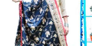 Navy Blue Tussar Kalamkari Dupatta