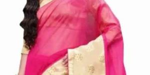 Neon Pink Super Net Saree