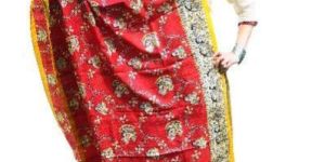 Red Tussar Kalamkari Dupatta