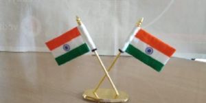 Brass Mini X Cross Stand Khadi Flag in Double Rod