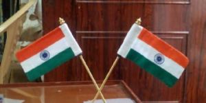 Brass Regular Cross Stand Khadi Flag in Double Rod