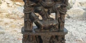 Three Head Ganesha Statue in Black Stone