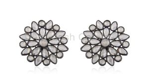 Zircon Gemstone Rhodium Plated Silver Stud Earrings