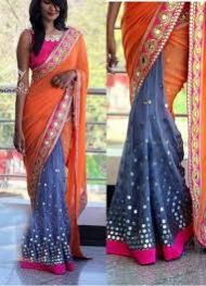 Fancy Linen Mirror Work Checkered Sarees