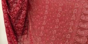 Red Pure Georgette Lucknowi Dupatta with Golden Mukaish