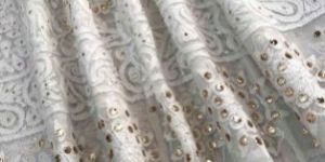 White Chikankari Net Anarkali with Mukaish