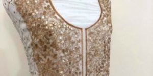 White Mukaish Suit with Gota Patti Neckline