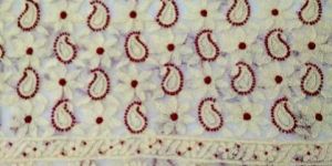 White Net Unstitched Suit with Brown and Maroon Chikankari Embroidery