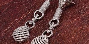 Silver Plated White Color Double Round Long Studded Earring