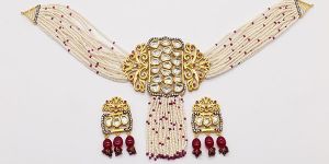 String Pendant Set with Ruby Stone Earring