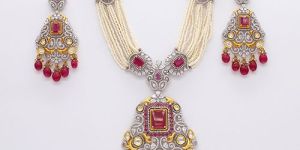 String Pendant Set with Ruby Stone with Earring