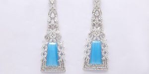 White Plated Blue Stone Earring