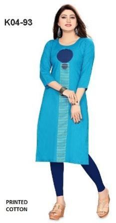 Light Blue Cotton Printed Kurti