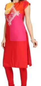 Red Poly Crepe Tunic for Bold Women