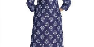Blue Cotton Printed Cold Shoulder Kurti