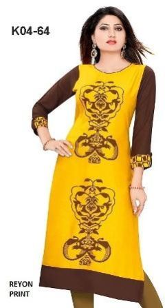Yellow Rayon Printed Kurti