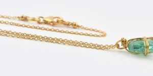 Green Tourmaline 18K Gold Plated Silver Wire Wrapped Pendant