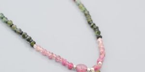 Handmade Pink-Green Tourmaline Beaded Necklace Strand