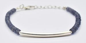 Iolite Beads Silver Bar Bracelet with Sterling Silver Findings