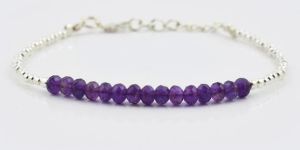 Natural Amethyst Beads Bar Bracelet with Sterling Silver Beads