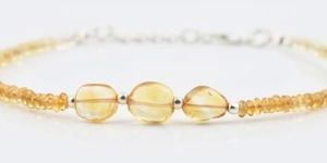Natural Citrine Bar Saucer Beads Bracelet with Sterling Silver Finding