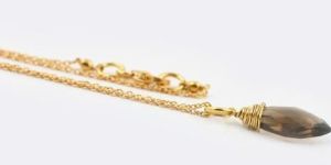 Smoky Quartz 18K Gold Plated Silver Wire Wrapped Pendant