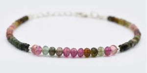 Tourmaline Rondelle and Saucer Beads Bar Bracelet with 925 Silver Findings