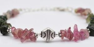Watermelon Tourmaline Chips Beads Bracelet with Sterling Silver Findings
