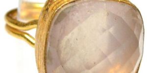 Rose Quartz Cushion Shape Gold Plated Bezel Gemstone Ring