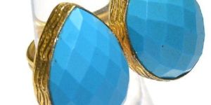 Turquoise Pear and Round Shape Gold Plated Bezel Gemstone Ring
