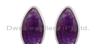 Sterling Fine Silver Amethyst Aventurine Gemstone Stud Earrings