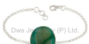 Sterling Silver Green Druzy Agate Bezel Set Chain Bracelet