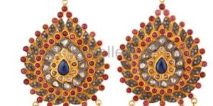 Traditional Bridal Blue Sapphire Earrings Diamond Ruby 925 Sterling Silver Fashi