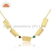 Vintage Gold Plated Silver Green Onyx Garnet Gemstone Necklaces