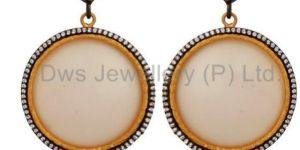 White Bakelite Simulated Diamond 14 Karat Gold Plated Designer Dangle Earrings