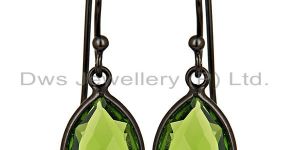 Glass Peridot Gemstone Black Rhodium Plated Silver Earrings