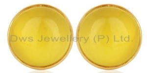Yellow Onyx Round 925 Sterling Silver 18K Gold Plated Stud Earrings
