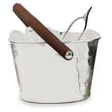 Stainless Steel Ice Bucket with Leather Handle