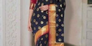 Viva N Diva Navy Blue Colored Banarasi Silk Saree.