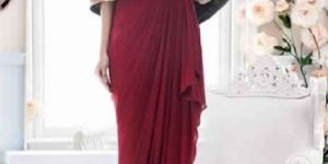 Wine Colored Lift up Draped Cape Dress