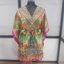 Yellow Green Flower Print African Poncho