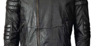 Biker Fashion Long Sleeve Round Neck Leather Jacket