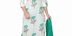 PRINTED RAYON STRAIGHT CUT SUIT IN WHITE