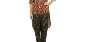 Orange Printed High Low Tunic with Printed Pants